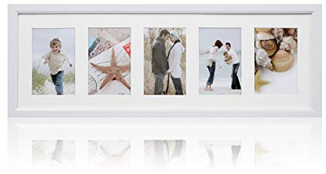 ARPAN Multi Aperture Photo Picture Frame 3, 5 or 6 Aperture (5 Aperture White)