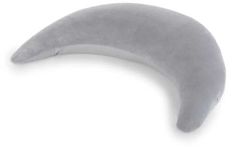 Theraline Plüschmond Stillkissen, Kopfkissen und Nackenkissen mit Perlen, ergonomisches Kissen zum Stillen, Schlafen und Lesen, Stillmond mit Plüsch, Mondkissen waschbar bis 40°C (Silbergrau)