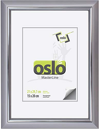 OSLO MasterLine Bilderrahmen 21 x 30 Din A4 silber matt Kunststoff Glas Innenleiste glänzend Urkunden Portrait-Rahmen