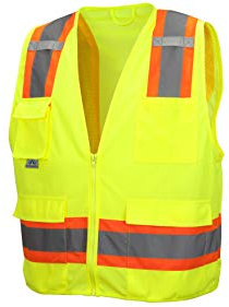 Pyramex Class 2 Surveyor's Safety Vest with 6 Pockets, Hi-Vis Lime, 3XL