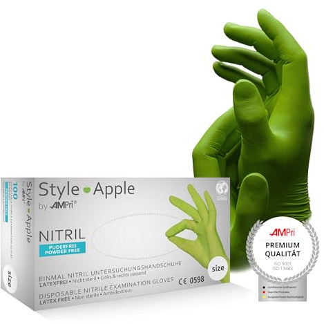 Nitrilhandschuhe, apfelgrün, 100 Stück/Box, Größe S, puderfrei, Style Apple by Med-Comfort: Nitril Einmalhandschuhe, Einweghandschuhe in den Größen XS, S, M, L, XL