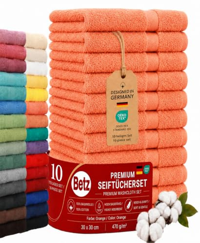 Betz 10 Toallas de Cara 30x30cm Premium 100% algodón Color Naranja