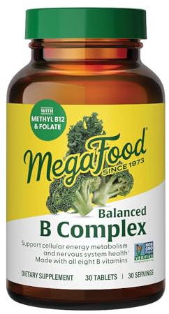 MegaFood Balanced B Complex - B Complex Vitamin Supplement, 8 B Vitamins including Vitamin B6, Vitamin B12, Folate, Biotin & more, Supports Cellular Energy Production, Vegan, Gluten Free - 30 Tablets