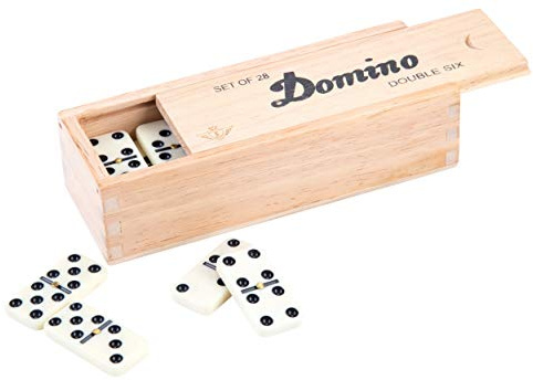 Engelhart - 250105 - Petite Boîte de Jeu de Dominos Classiques Double 6-28 Pièces - Couvercle Coulissant - Bois - 2 à 4 Joueurs