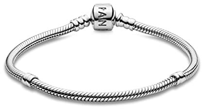 PANDORA Moments Schlangen-Gliederarmband mit Zylinderverschluss aus Sterling-Silber, kompatibel mit Charms und Anhängern aus der Moments Kollektion, Größe: 20cm