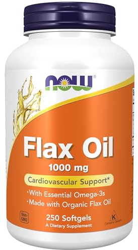 NOW Foods Supplements, Flax Oil 1,000 mg made with Organic Flax Oil, Cardiovascular Support*, 250 Softgels