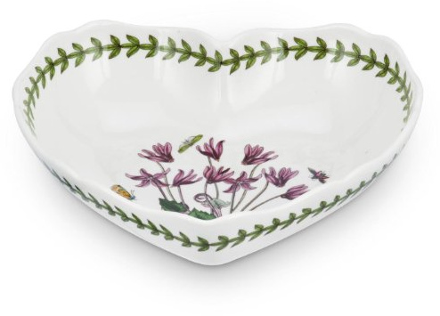 Portmeirion Botanic Garden 8.5 Scalloped Heart Shaped Dish, Cyclamen Motif - Durable Porcelain Serveware with Chip-Resistant Glaze, Oven, Microwave, Dishwasher Safe - Functional Bakware & Roaster