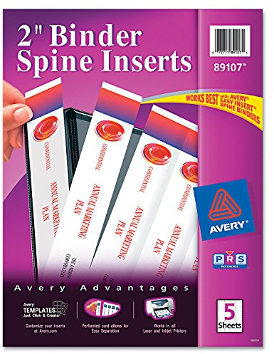 Avery Custom Binder Spine Inserts, 2quot; Spine Width, 4 Inserts/Sheet, 5 Sheets/Pack
