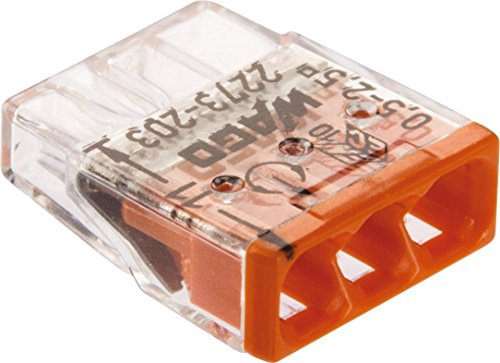WAGO 2273-203 COMPACT Steckklemmen, 3-Leiter Dosenklemme, 100 Stück | Für eindrähtige Leiter von 0,5 bis 2,5 mm², 450 V, 24 A, transparente Gehäusefarbe für Sichtprüfung