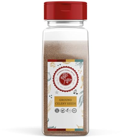 Ground Celery Seed by International Spice, Savory Gourmet Seasoning for Cooking and Pickling, Essential Kitchen Spice for Meat, Vegetables, Soups, Restaurant Quality, 16 oz. Bottle