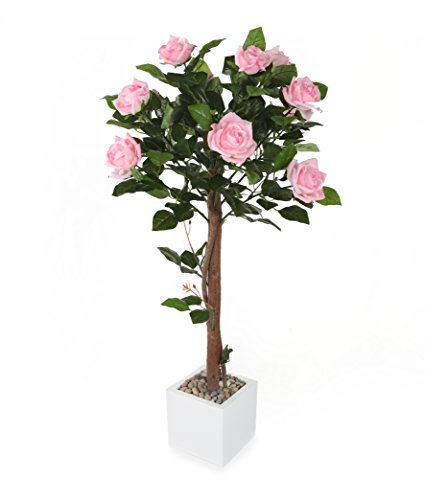 Closer2Nature 3ft 1 Artificial Rose Tree - 90cm Rose Plant with Pink Flowers; Perfect Indoor Plants with Decorative Fake Flowers includes Black Plastic Pot