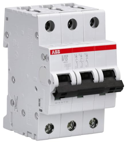 ABB S203-B13 Leitungsschutzschalter - 3-polig 13A Sicherungsautomat Typ B | Charakteristik B - 6 kA Schaltvermögen - Hutschienenmontage - Zuverlässige Industriequalität - 2CDS253001R0135