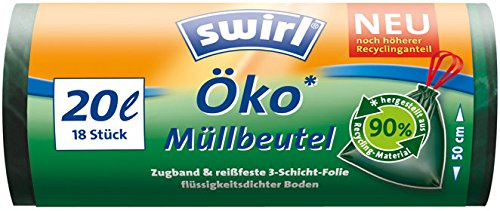 Swirl Öko-Müllbeutel 20 Liter, grün-transparent, mit Zugband - 18St. - 6x