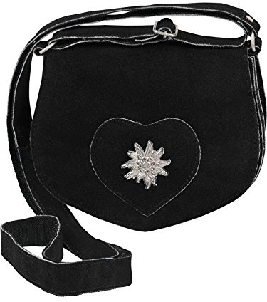 Harrys-Collection Damen Trachtentasche Leder Oktoberfest, schwarz | Echtleder Dirndltasche, edles Design mit Edelweiß Applikation, verstellbarer Trageriemen, Wiesn Handtasche für Damen