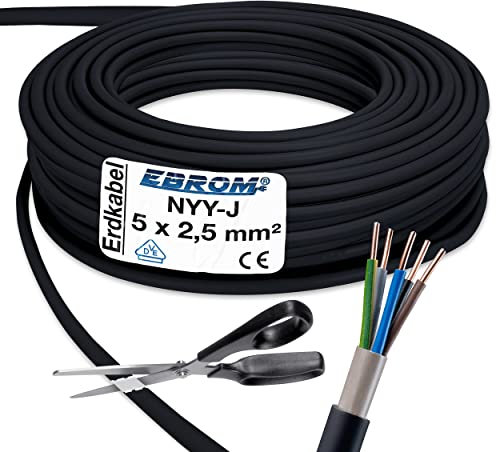 EBROM Starkstromkabel - Erdkabel - NYY-J 5x2,5 mm² - schwarz - große Mengenauswahl - ab 5 m frei wählbar - in einer Länge geliefert - Ihre Länge: 40 Meter