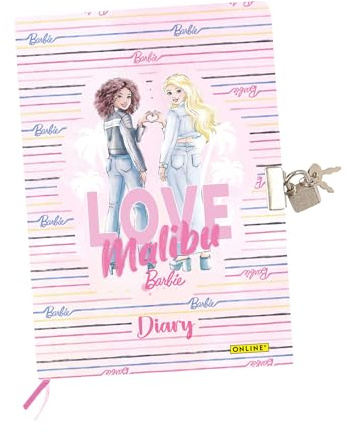 Online Barbie Tagebuch mit Schloss I Liniertes DIN A5 Tagebuch Mädchen mit 72 Blatt I Hübsches Malibu-Design mit hochwertigem 90 g/m² Papier I Geheimes Buch für Kinder, ideal als Geschenk