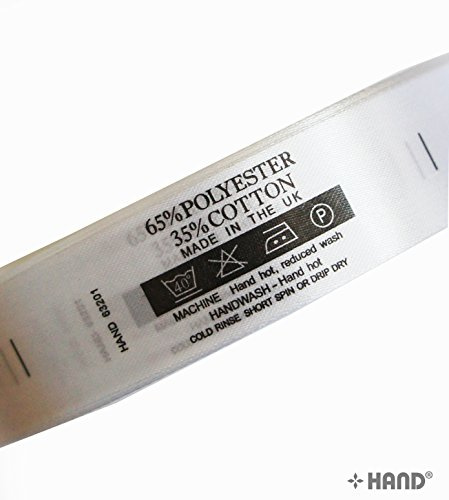 Fabric Printed Wash Care Labels 65% Polyester 35% Cotton, 40 Degree 1 Bar, DO NOT Bleach, 2 Dots Iron, Tumble Dry, 20mmWx67mmL, Roll of 2000 Labels