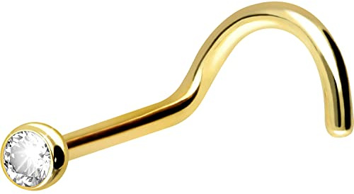 PIERCINGLINE 750er GOLD Nasenpiercing Spirale 18 KARAT 1,4 mm DIAMANT 0,01 KARAT Piercing Nase Stecker
