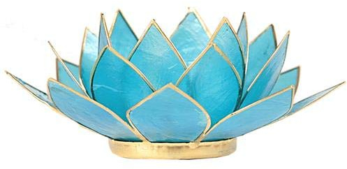 Vacker stor blå 5:e chakra lotus blomma te ljus hållare