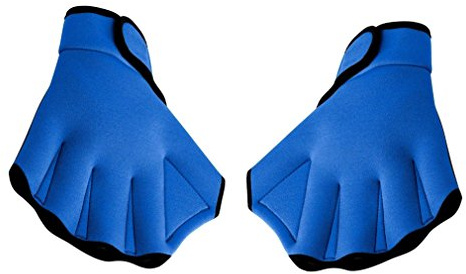 Qzc Pair of Aquatic Fitness Swim Training Gloves Water Resistance Training Aqua Fit Webbed Gloves (Blue, Large)