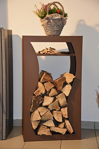Kaminholzregal Kaminholzständer Innen aus Metall Welle mit Anfeuerholzfach - Corten Effect