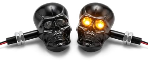 PerfecTech Motorcycle 10mm Screw Skull Head LED Amber Turn Signal Indicator Light (Black)
