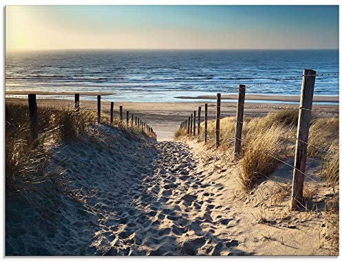 ARTland Wanddeko Glasbilder Wandbild Glas Bild einteilig 60x45 cm Querformat Strand Meer Küste Nordsee Natur Landschaft Sommer Dünen Sand Gräser T9IP