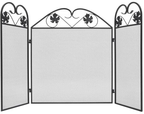 vidaXL Schermo Camino Decorativo con 3 Pannelli Ferro Nero Protezione Stufa