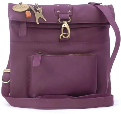 Catwalk Collection Handbags - Borsa a Tracolla Piccola in Pelle - Borsa Messenger Donna - Borsetta con Tracolla Regolabile - Dispatch - Viola