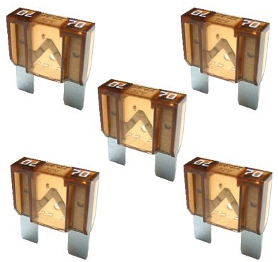 5 x Flachstecksicherung Maxi - Sicherung 70A / 32V / braun | Maxi Flachstecksicherung als Ersatz für Kfz und elektrische Anwendungen. Für passende Sicherungshalter und die Nennwerte.