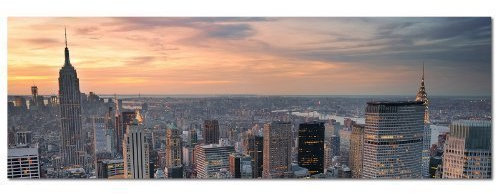 PANORAMA BILD in 150x50cm TOP Bilder! (New York Skyline) Wandbild xxl günstig & modern ART PRINT Wandbilder Bilder EXKLUSIVES Fotowandbild auf Leinwand und Keilrahmen Bild Leinwandbild Fotodruck modern Zeitlos Stilvoll wie ein Gemälde Ausführung schöner Kunstdruck auf echter Leinwand als Wandbild mit Rahmen. Preiswerter als Ölbild Gemälde Foto Poster Plakat mit Bilderrahmen.