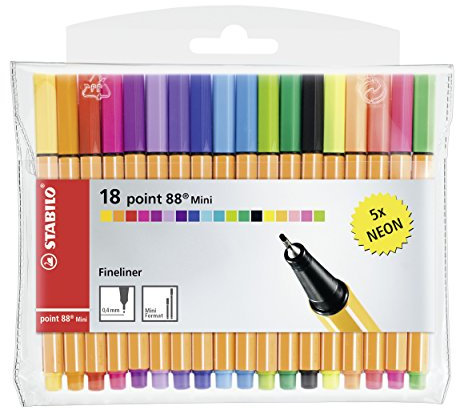 STABILO - Fineliner - point 88 Mini - 18er Pack - mit 18 verschiedenen Farben inklusive 5 Neonfarben