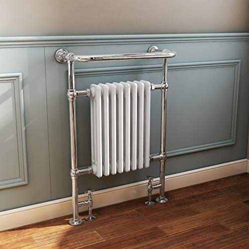 Warmehaus Traditional Heated Towel Rail Radiator 952x659mm Chrome White | Victorian Style, Column Radiator, Bathroom Towel Warmer, Free Standing, Low Carbon Steel, Central Heating