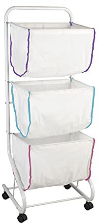 WENKO Wäschesammler Escala Weiß, mobiles Ständersystem mit drei abnehmbaren Körben und vier leichtgängigen Rollen, viel Stauraum mit 99 l und drei Fächern, (B x H x T): 46 x 126 x 44 cm