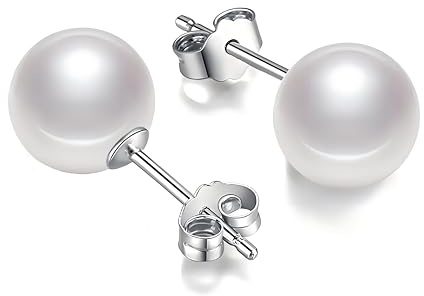Schmuckwilli Perlenohringe für Damen & Mädchen - mit weißen runden Perlen - Elegante Ohrringe mit Muschelkernperlen MK Perlen für jeden Anlass - Ohrstecker - Ohrhänger Pearl earrings für Frauen