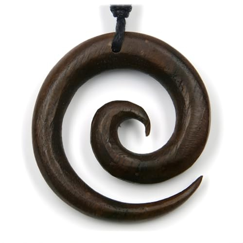 Drachensilber Holzschmuck Spirale - Baumwollband Halskette - Kunst Handwerk Schmuck Holz Kette für Damen und Herren längenverstellbare Kette Kettenanhänger