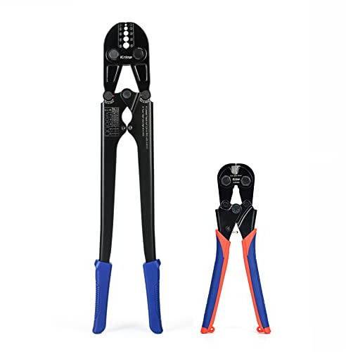 iCrimp IWS-1608B Wire Rope Crimping Tool for Aluminum Loop Sleeves, Duplex Oval Cable Ferrules 1/16’’ to 3/16’’, c/w Wire Rope Cable Cutter