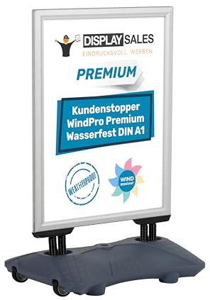 DISPLAY SALES Plakatständer WindPro® Premium | Kundenstopper OUTDOOR in DIN A1 | Plakataufsteller A1 wasserfest in silber | Aufsteller Werbung beidseitig nutzbar für 2 Plakate