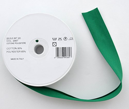Inastri col2967 Schrägband Rolle, Polycotton, grün, 20 m, 25/5/5 mm