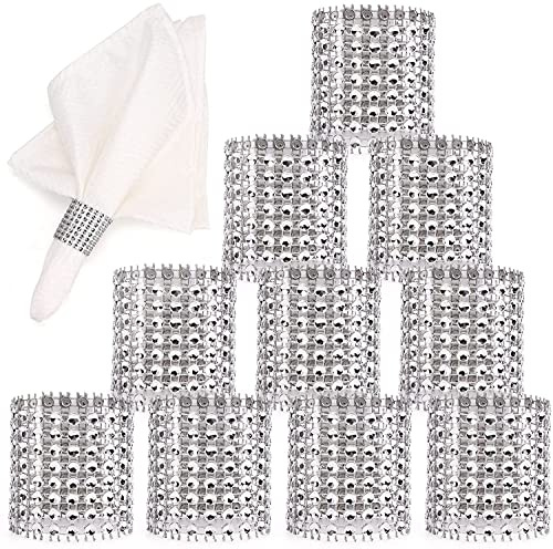 100 st silver strass runda servettringar strass servetter för bordsdekoration, bröllop, middag, fest