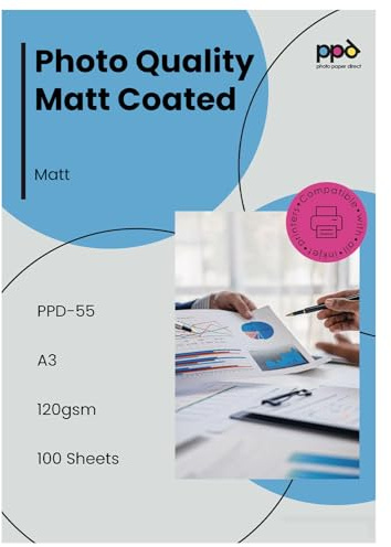 PPD 100 Blatt A3 120g Fotopapier Matt Inkjet | Hochwertiges Mattes Fotopapier für Reflektionsfreie Ausdrucke. Ideal für Flyer, Broschüren und Präsentationen. PPD-55-100
