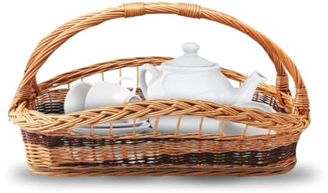 YULKA Korbtablett mit Henkel - Weidentablett Serviertablett 50cm NB