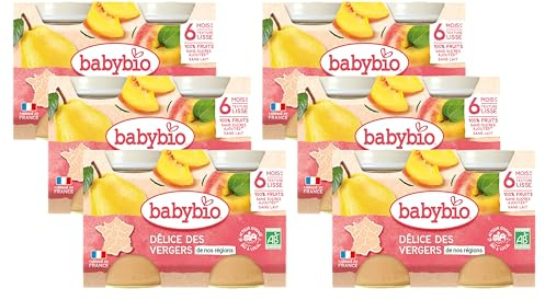 Babybio - Petits Pots Délice des vergers de nos régions - 6+ Mois - (2x130g) 260 g - Lot de 6