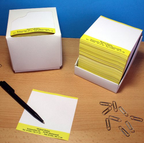 Notizen mit Ihrem Wunschtext, 1000 Stück, ca. 10 x 10 cm, in praktischer Zettelbox