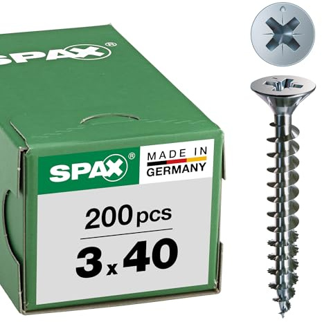 SPAX Universal, Senkkopf, Kreuzschlitz Z, Multi-Kopf, Vollgewinde, Galvanisch, A2J, 200 Stück, Legierter Stahl, Blank Verzinkt, 3,0 x 40 mm