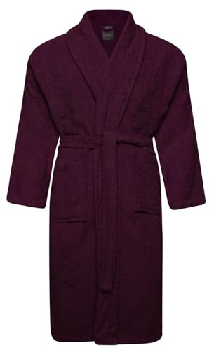 100% Cotton Terry Towelling Shawl Collar Bathrobe -XX-Large,Aubergine