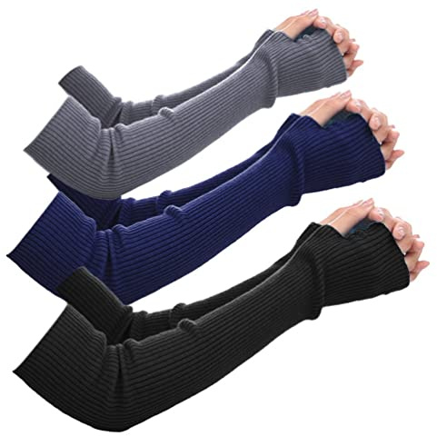 Novawo Wool Blend Warm Arm Warmers Long Fingerless Gloves for Women