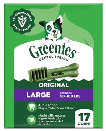 Greenies Veterinarian-Recommended Adult Natural Dental Dog Treats Large Size, Dog Dental Chews, Original Flavor, 27 oz. Pack, 17 Count