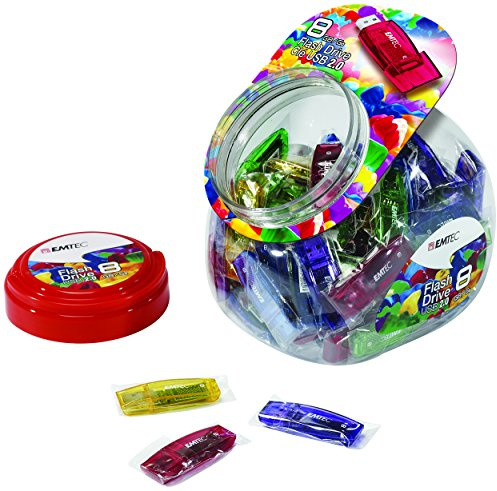 EMTEC - Boîte de 80 Clés USB Gamme C410 Color Mix 2.0, 8Go - Compatibilité Universelle USB 2.0 - Lecture 15Mo/s et Écriture 5Mo/s - Éco-Design - Multicolore