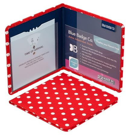 Blue Badge Co Red Spotty Hologram-Safe Wallet | Disabled Parking Permit Cover Holder Includes Timer Clock, Disabled Badge Holder for Car